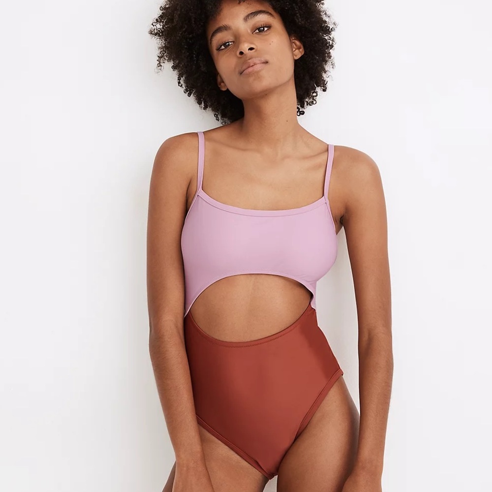Madewell Pink and Brown Cutout One Piece Swimsuit